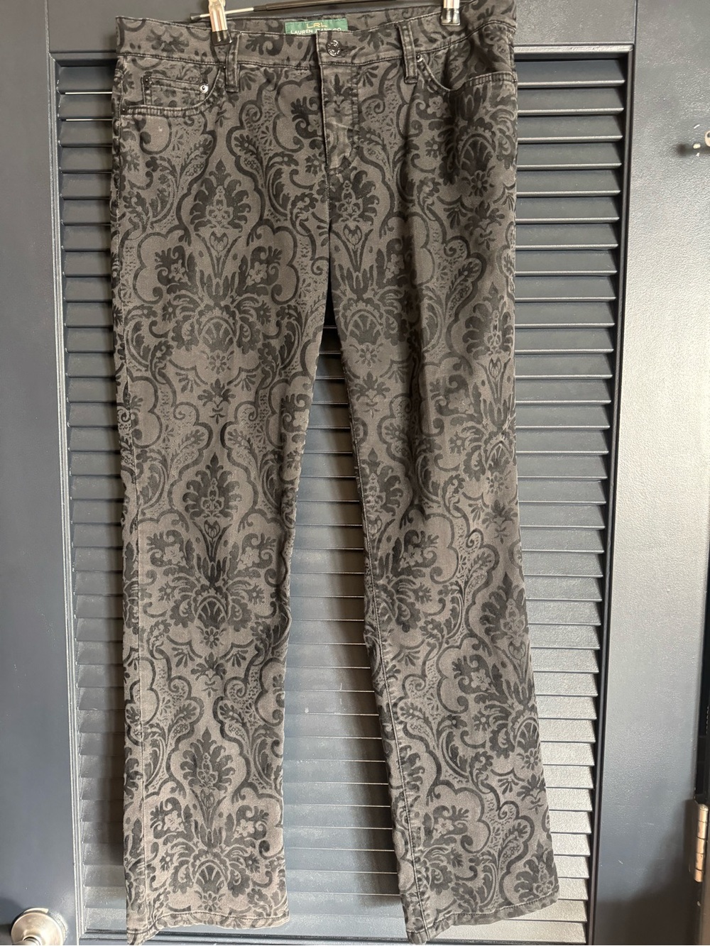 Lauren Ralph Lauren Black Flocked Damask Straight Leg Jeans Size 10